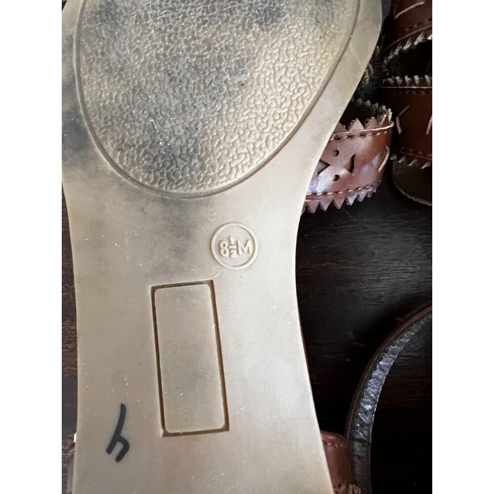 Nicole Flat Sandals Womens Size 8.5M Brown Cutout Leather Jellyfish Ankle Straps - Picture 9 of 9